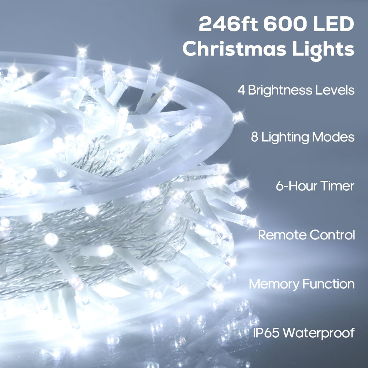 Soiarllt 246FT 600 LED Christmas Lights Outdoor Indoor Waterproof 8 Modes String Lights for Outside Cool White Christmas Tree Lights Plug in for Outside Bedroom Wedding Party Holiday Decorations
