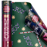 RUSPEPA 30" X 32.8' Reversible Christmas Wrapping Paper Large Paper Roll, Jumbo Roll, Santa Claus, Snowman and Candy Cane Design Gift Wrap for Kids, Friends, Family, Xmas Holiday Gifts