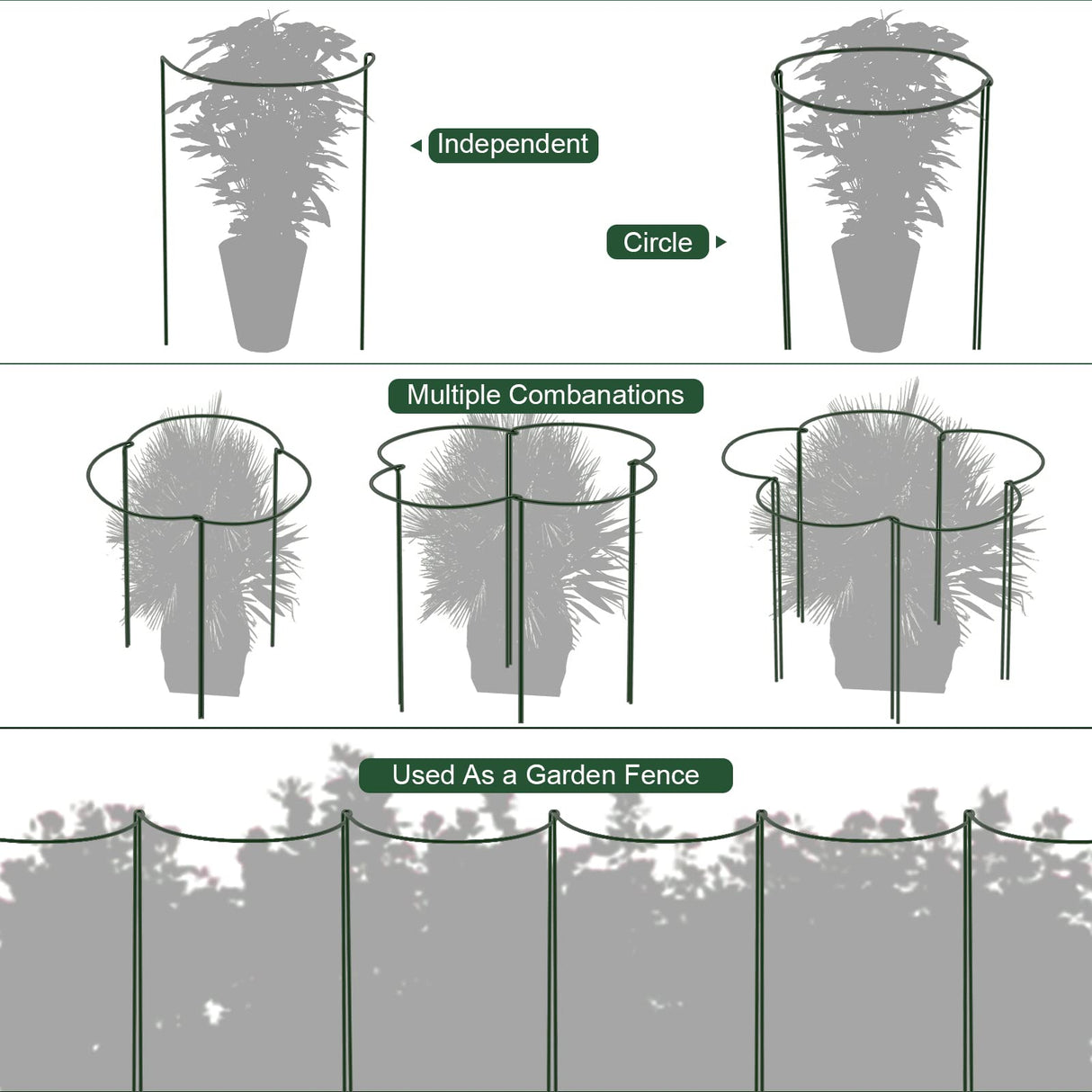 FEED GARDEN 8 Pack Peony Cages and Supports, Plant Support Stakes for Outdoor & Indoor Plants, 10" W x 16" H Half Round Garden Plant Support Rings for Peonies, Hydrangeas, Roses, Dahlias