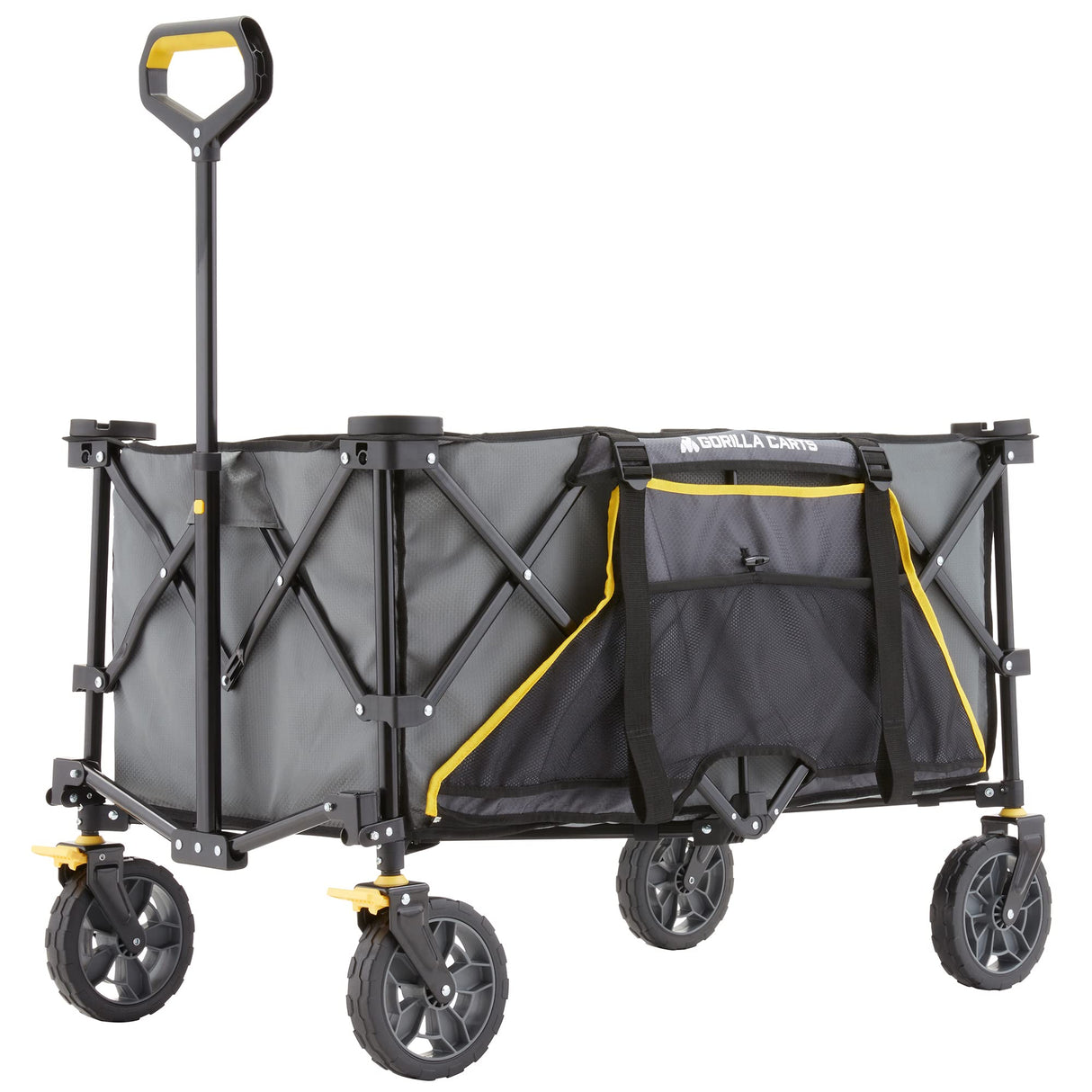 Gorilla Carts Collapsible Folding Outdoor Utility Wagon, 7 Cu Ft Oversized Bed, 150 lb Load Rating, Gray – Foldable Rolling Cart w/ Pockets & Cup Holders for Beach, Camping, Sports or Picnic