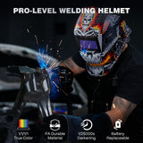 ARCCAPTAIN Welding Helmet Auto Darkening, 1/1/1/1 True Color Welding Hood, 4 Arc Sensor 1/25000s Response Time Solar Powered Weld Hood Helmet HSH-S800 Skeleton Knight