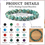 FINZOR 16 PCS Healing Crystal Bracelet for Women Men 8mm Natural Stone Beaded Bracelets Round Gemstones Stretch Bead Bracelet Birthday Gifts