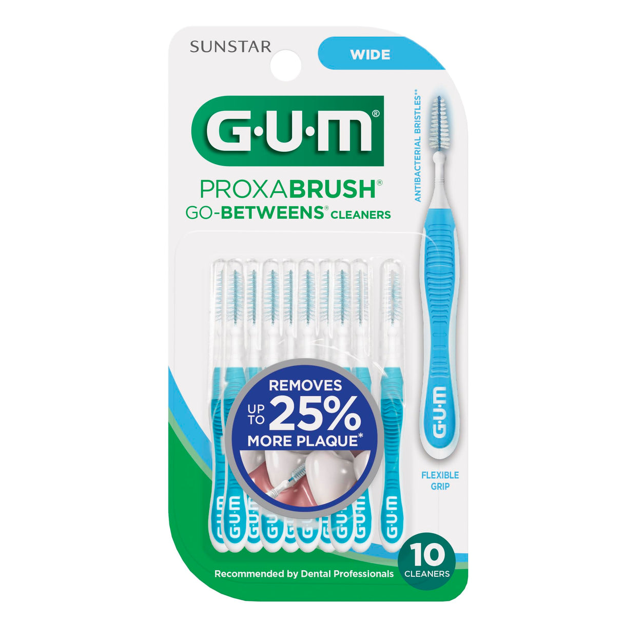GUM Proxabrush Go-Betweens - Wide - Interdental Brushes - Soft Bristled Dental Picks for Plaque Removal Health - Safe for Braces & Dental Devices, 10ct (Pack of 6)
