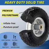 GICOOL 4.10/3.50-4" Flat Free Tire and Wheel, 10" Heavy Duty Solid Tire, 5/8" Axle Bore Hole, 2.2" Offset Hub, for Hand Truck Garden Cart Wagon Trolley Dolly, 2 Pack