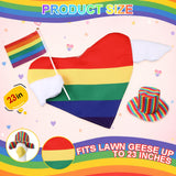 JolliLudo Rainbow Pride Porch Goose Outfit for LGBTQ Pride Month Goose Dress Clothes with Stripes Top Hat and Flag Costume for 23" Gooses Statue Decoration Patio Yard Garden Lawn Outdoor Decors
