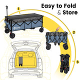 Sekey 48''L Collapsible Foldable Extended Wagon with 660lbs Weight Capacity, Heavy Duty 300L Folding Utility Garden Cart with Big All-Terrain Beach Wheels & Drink Holders. Blue&Grey