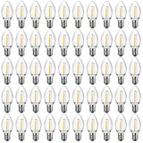 Meconard C7 Led Replacement Christmas Light Bulbs, C7 Shatterproof Led Bulbs for Christmas Outdoor String Lights, E12 Candelabra Base, Commercial Grade Holiday Bulbs, Warm White, 50 Pack