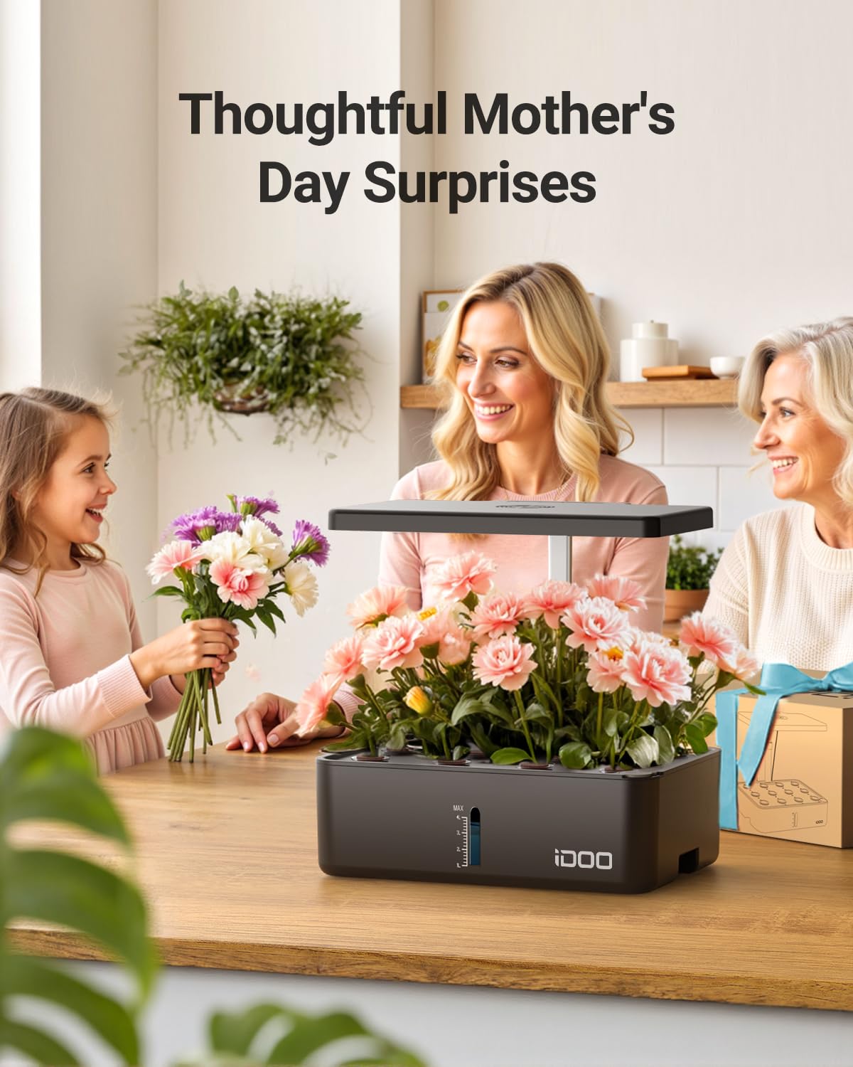 iDOO Hydroponics Growing System Kit 12Pods, Indoor Herb Garden with LED Grow Light, Built-in Fan, Auto-Timer, Adjustable Height Up to 11.3", for Home School Office, Gifts for Women Men Fathers