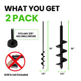 K-Brands Auger Drill Bit for Planting 2 Pack 1.6 x 16 Inch & 3.5 x 16 Inch Set – Garden Spiral Hole and Bulb Planter Tool for Umbrella Holes - Compatible with 3/8 Inch Hex Drive