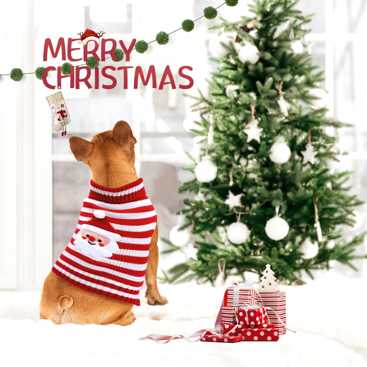 3 Pack Halloween Thanksgiving Christmas Dog Cat Knit Sweater Set - Dog Clothes with Santa Pattern Pumpkin Turkey Pets Costumes-Dog Fall Sweaters for Holiday(m)