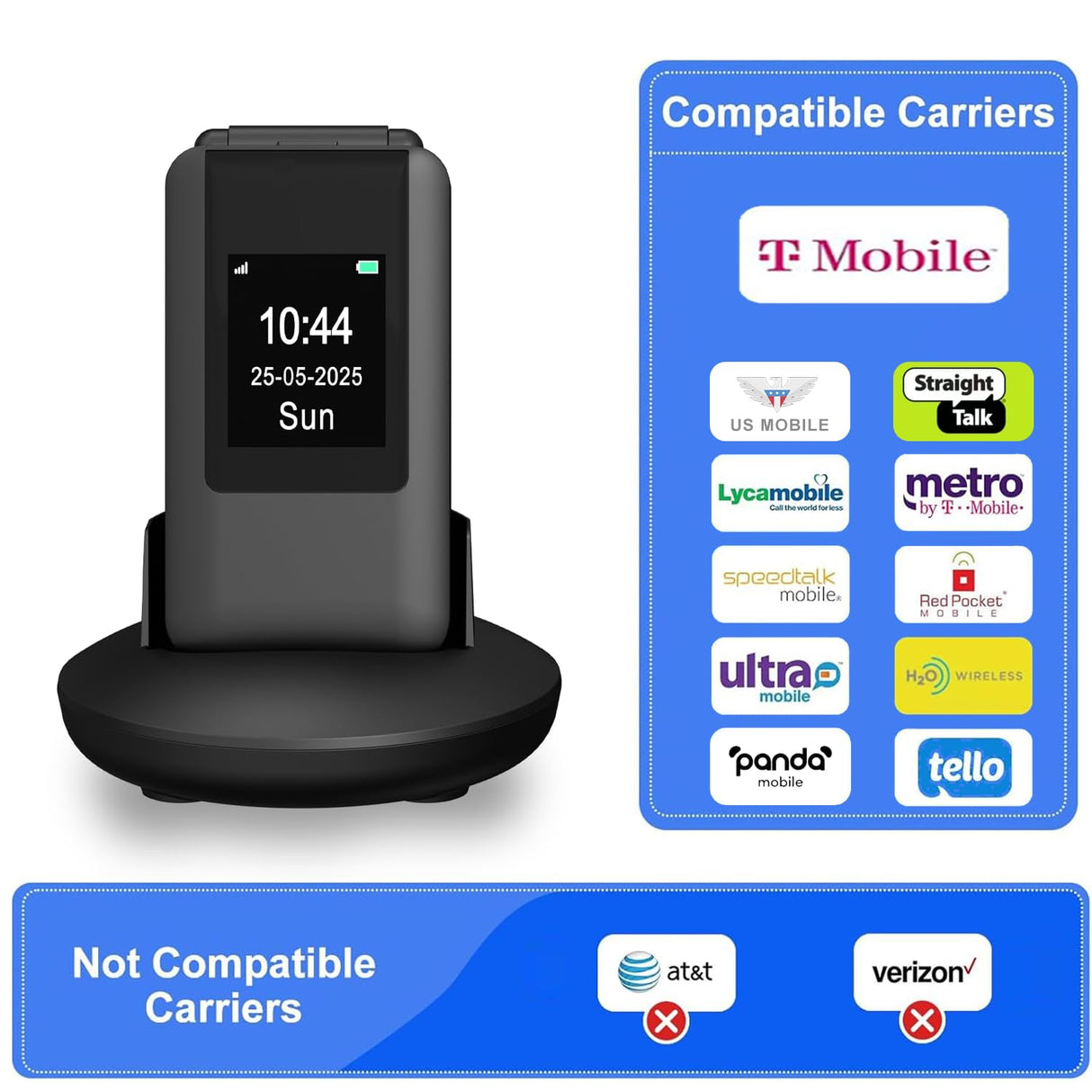 4G Flip Phone Unlocked for Seniors,Basic Flip Phone,Cell Phone for Seniors,2.8" +1.5 ''Screen,SOS Button,Speed Dial,Hans-Free,Big Buttons,Bluetooth,Camera,FM Radio,1400mAh Battery.(Matte Black)