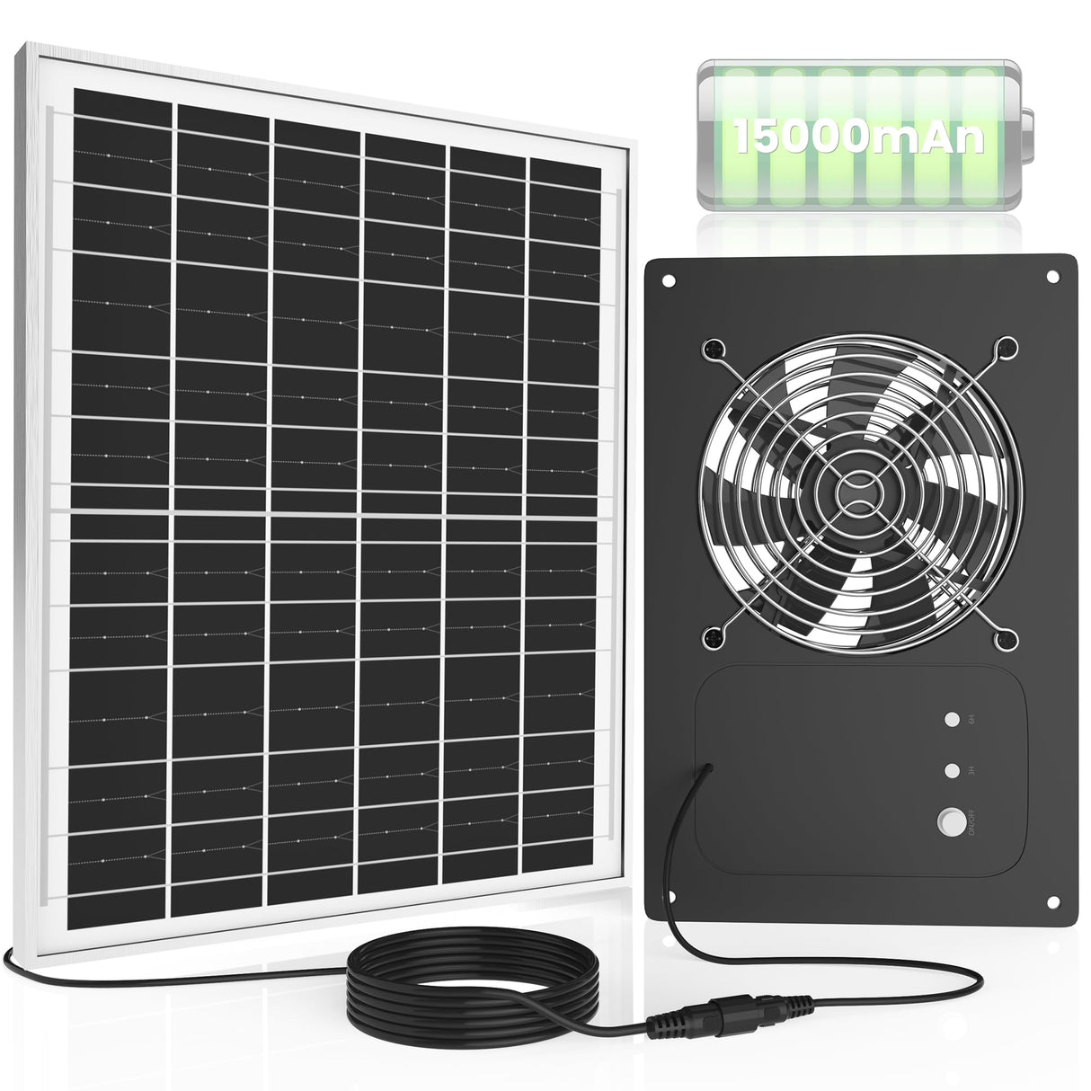 DSTANA 25W Solar Powered Fan with 15000mAh Battery & Timer, Usable At Night