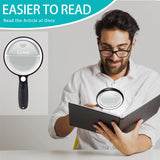 Large Magnifying Glass with 37 LED Light, 10X 20X 45X Handheld Illuminated Lighted Magnifier with 3 Light Modes Rechargeable Magnifying Glass for Seniors Reading, Inspection (White & Black)