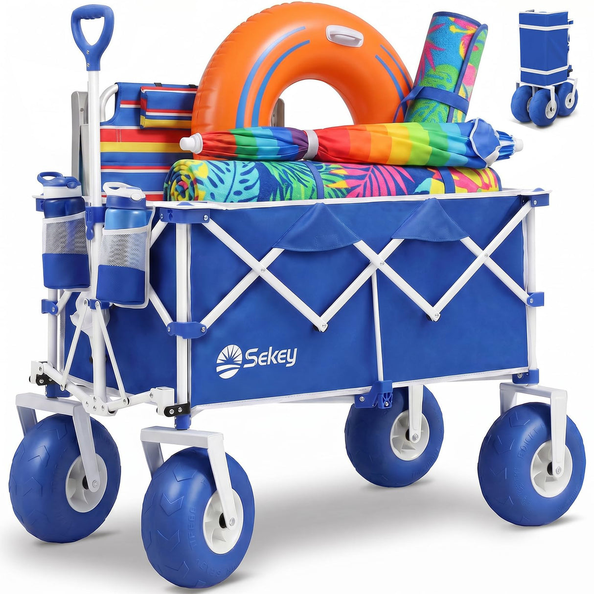 Sekey Heavy Duty Beach Wagon with 9" Big Sand-Proof Wheels – 600lb Capacity, 200L Oversized Foldable Cart | Adjustable Handle & All-Terrain Tires for Sand, Camping