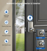 Veise KS03 Keypad Door Knob Lock, Keyless Entry Digital Lock with Handle, Electronic Smart Knob for Front Door & Bedroom, Easy Install, Auto Lock, Passage Mode, Anti-Peeping Password, Satin Nickel