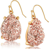 Rose Gold Tone Earrings for Women Dangling, Pink Faux Druzy Teardrop Dangle