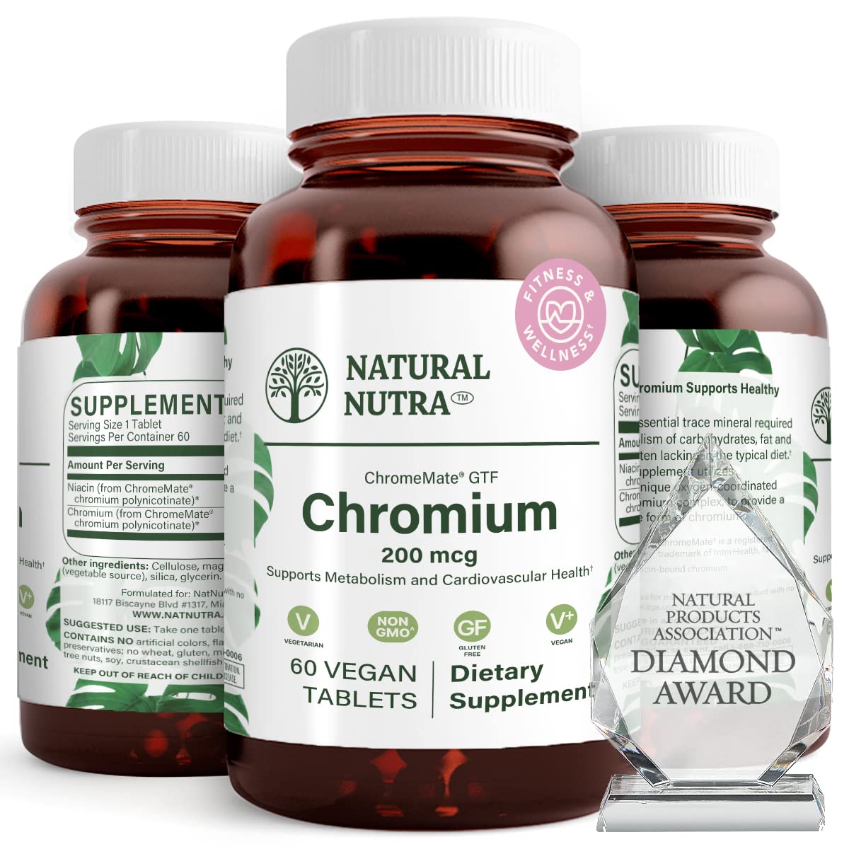Natural Nutra GTF Chromium Polynicotinate with ChromeMate, Supports Body Metabolism, Promote Body Health, Cardiovascular Health 200 mcg, 60 Vegan Tablets