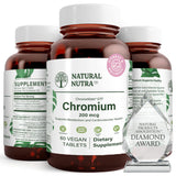 Natural Nutra GTF Chromium Polynicotinate with ChromeMate, Supports Body Metabolism, Promote Body Health, Cardiovascular Health 200 mcg, 60 Vegan Tablets