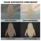7JHH WIGS Long Wavy Ash Blonde Wig with Curtain Bangs Heat Resistant Fiber Layered Synthetic Curly Wig for Cosplay Christmas Gifts Party Used