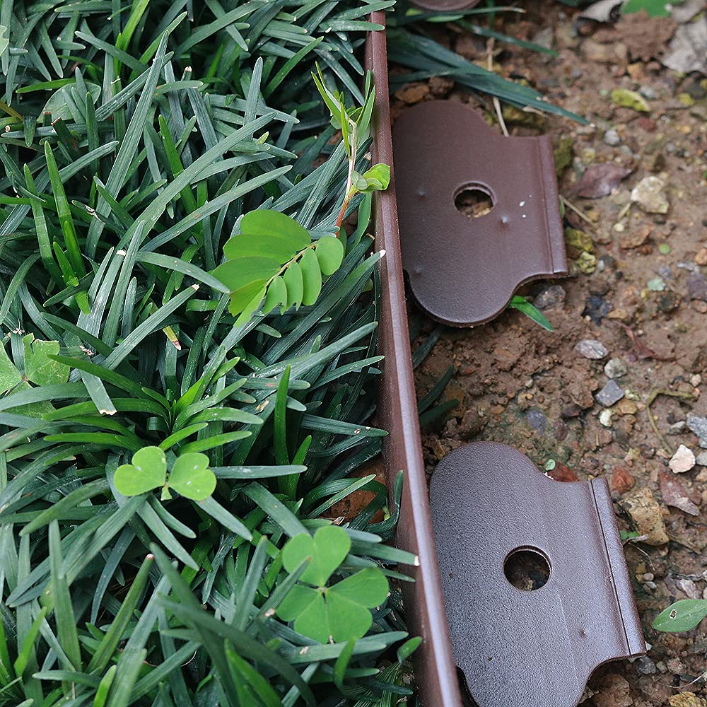 40 Ft Landscape Edging Kit, Brown Garden Edging Border with 40 Edging Garden Stakes, Plastic Landscaping Edging Roll for Flower Bed Lawn Driveway Yard