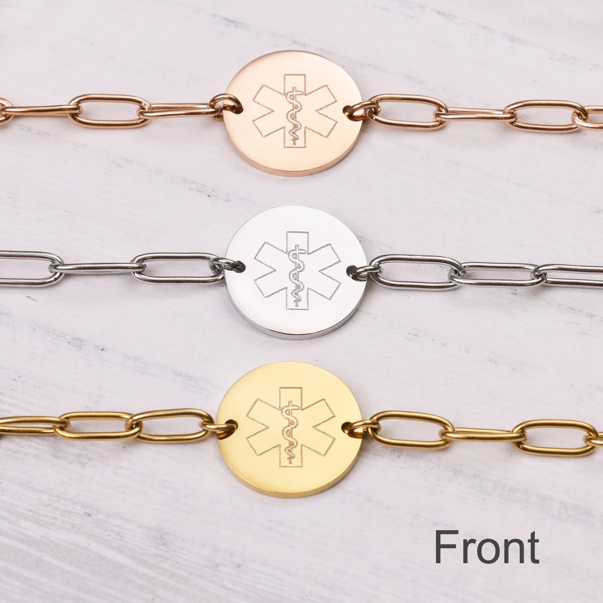 Medical Alert ID Bracelet for Women, Paperclip Adjustable Customized Medic Jewelry 18k Gold Rose Silver, Personalized Engraving, Hypoallergenic Waterproof, Includes Gift Box & Med ID Wallet Card