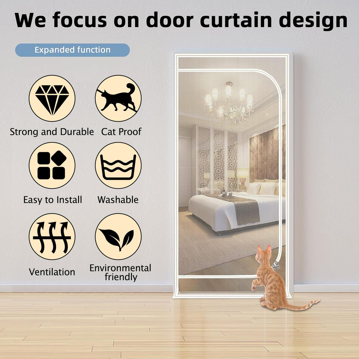 Upgraded Pet Screen Door,Fits Door Opening Size 40''x 95'',Thickened Cat Resistant Mesh Screen Door for Living Room,Kitchen,Bedroom,Cat Introduction Screen with Zipper Closure.