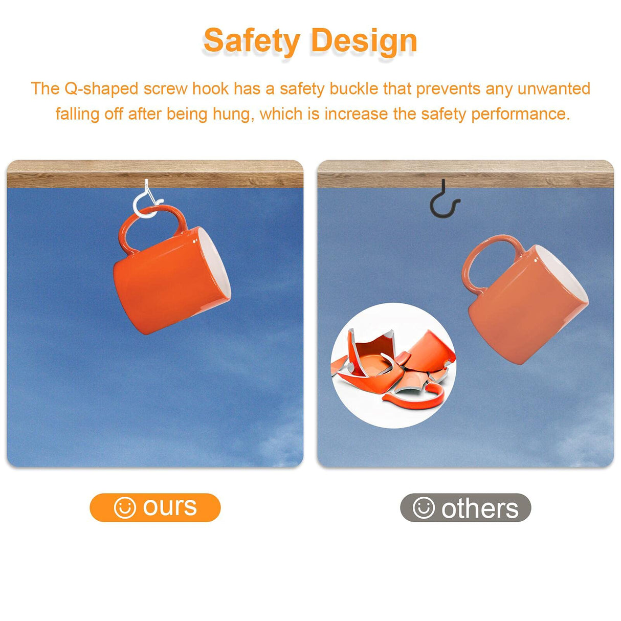 GIPTIME 50PCS Windproof Screw Q-Hanger Hooks with Safety Buckle for Hanging Outdoor String Lights, Plants, Christmas Decorations, Includes Wing Nut Driver, White