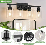Indoi 4-Light Bathroom Light Fixtures, Matte Black Modern Vanity Lights with Clear Glass Shades, Bathroom Wall Lamp for Mirror Living Room Cabinet Bedroom Porch