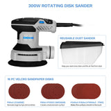 Orbital Sander Corded Hand Sander: DEKOPRO 5" Random Orbital Sander with Dust Box, 6 Various Speeds Electric Palm Sander with Dust Box, 16Pcs Sandpapers for Woodworking & Sanding (Blue)