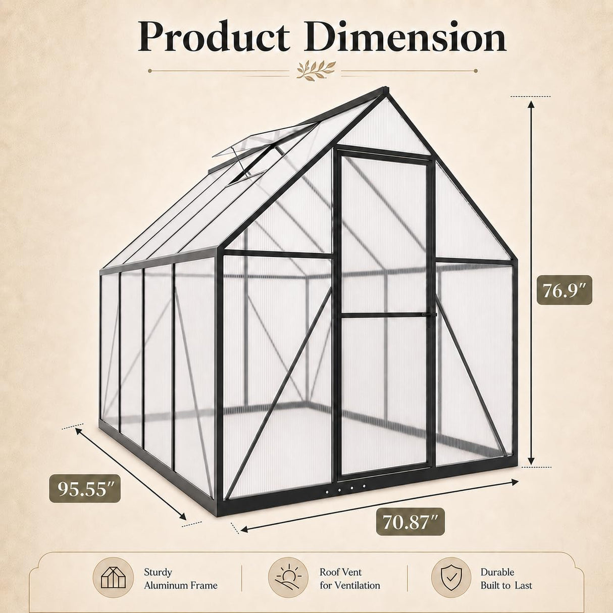 HOOYEAH 6x8 FT Polycarbonate Greenhouse, Walk-in Greenhouses for Outdoors, Aluminum Frame Plant Green House with Locking Door & Roof Vent, Heavy Duty Winter Green House Kit for Outside Backyard