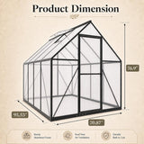 HOOYEAH 6x8 FT Polycarbonate Greenhouse, Walk-in Greenhouses for Outdoors, Aluminum Frame Plant Green House with Locking Door & Roof Vent, Heavy Duty Winter Green House Kit for Outside Backyard