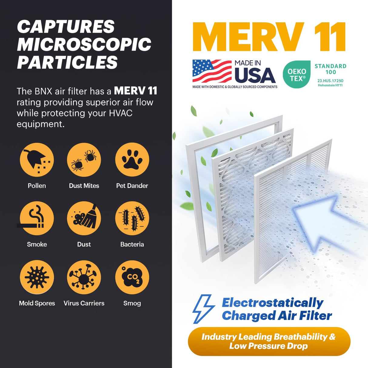BNX TruFilter 14x18x1 Air Filter MERV 11 (6-Pack) - MADE IN USA - Allergen Defense Electrostatic Pleated Air Conditioner HVAC AC Furnace Filters for Allergies, Dust, Pet, Smoke, Allergy MPR 1200 FPR 7