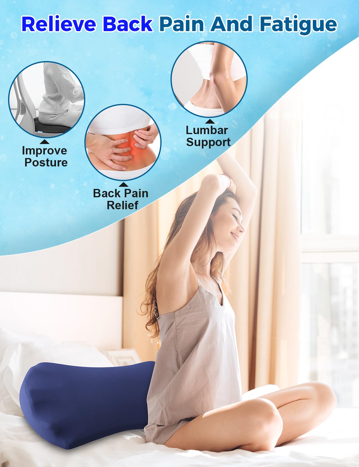 Lower Back Pain Relief Pillow for Sleeping Memory Foam Lumbar Support Pillow for Side Back Sleepers - Ergonomic Cooling Waist Pillow - Back Pain Relief Wedge Cushion Bolster Pillow for Bed, Car, Sofa