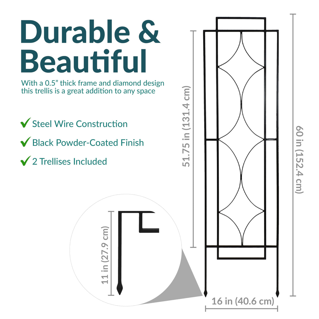 Sunnydaze 60" Black Metal Garden Trellis for Climbing Plants, 2-Pack