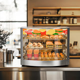 ROVSUN Food Warmer Pizza Warmer Countertop, 3-Tier Commerical Food Warmer Display with LED Lighting Removable Shelves Glass Door, Pretzel Warmer for Buffet Restaurant Cafe, 110V 800W