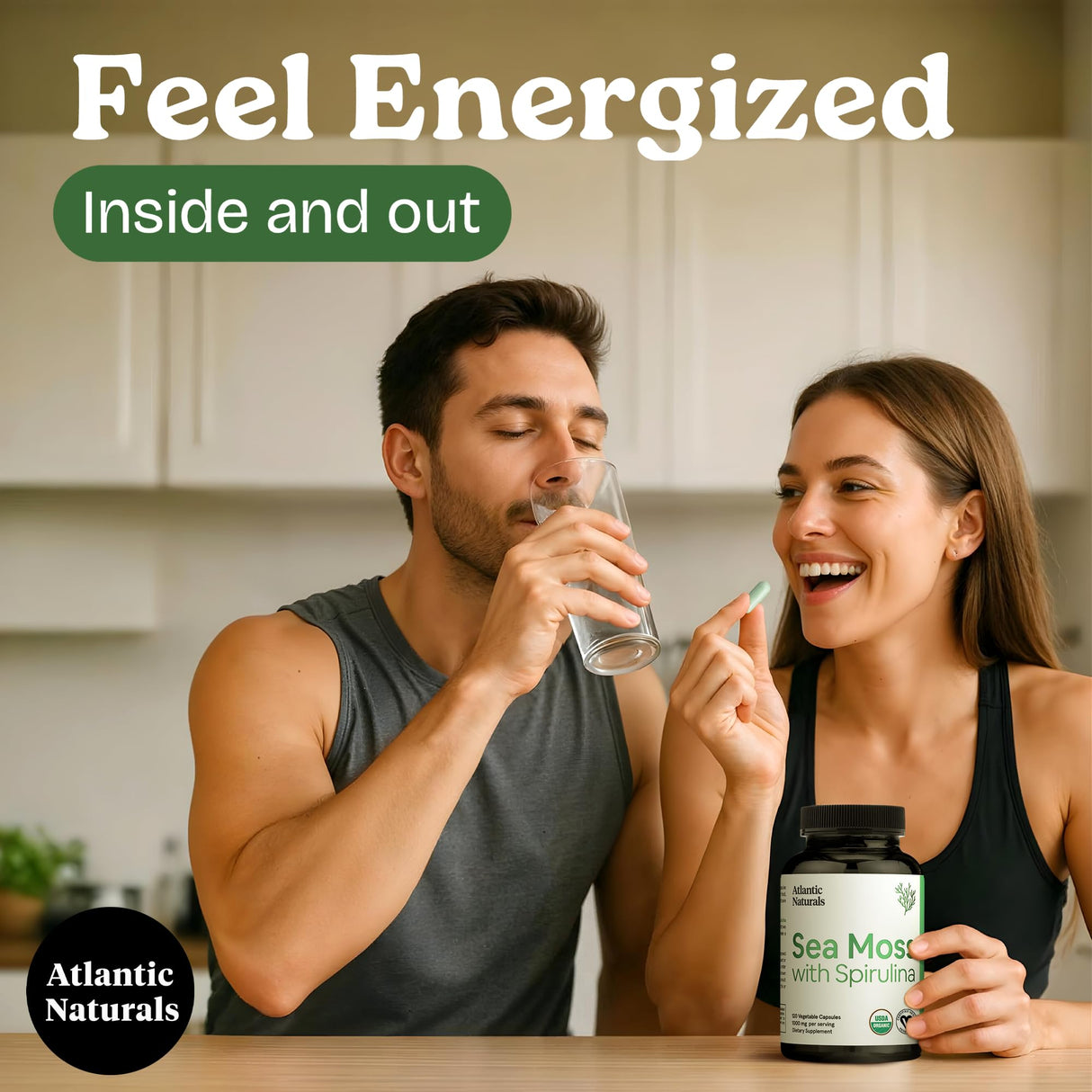 Atlantic Naturals Sea Moss with Spirulina Superfood Capsules - Multivitamin Supplement Supports Healthy Iron and Immune Health, Alternative to Seamoss Gel and Powder - Irish Sea Moss Capsules (120 ct)