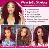 Ailwelia 99j Burgundy Deep Wave Bob Wig 200 Density 5x5 Hd Lace Closure Wigs Human Hair Curly Wigs For Women Deep Wigs Pre Plucked With Baby Hair Deep Wave Bob Burgundy Wig Glueless 14 Inch