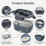 Vingud Electric Lunch Box for Adults, Heated Lunch Box Food Warmer, 80W 1.5L Portable Heating Lunchbox for Men/Work/Car/Truck, 12V 24V 110V Lonchera Eléctrica Portátil Christmas White Elephant Gifts