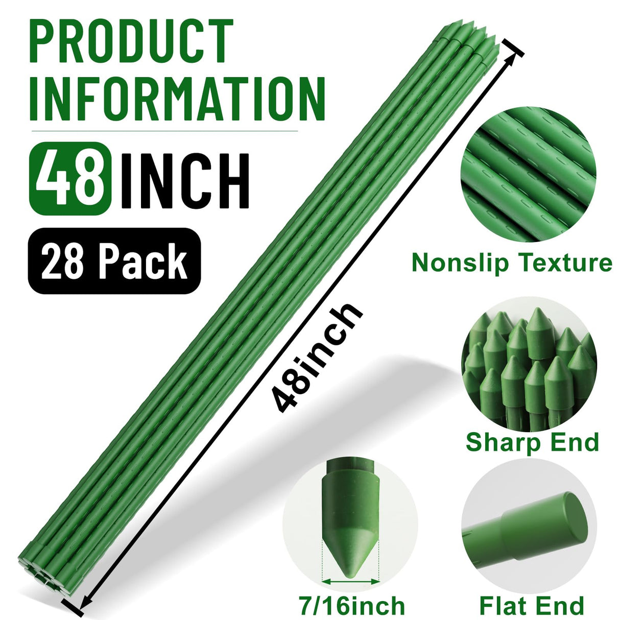 Fabulas Garden Stakes 4Ft, 28 Pack 48 Inch Plant Tomato Stakes and Supports Sturdy Plastic Coated Metal Garden Support Stick for Outdoor Indoor Climbing Plants, Beans, Vegetables, Trellis, Tree