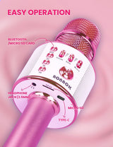 BONAOK Kids Karaoke Microphone, Wireless Bluetooth Microphone for Singing, Gift for Kids, Adults, Girls, Boys, Christmas Kids Toys Gifts for Ages 3, 4, 5, 6, 7, 8+ Years Old (Light Pinkcolor)