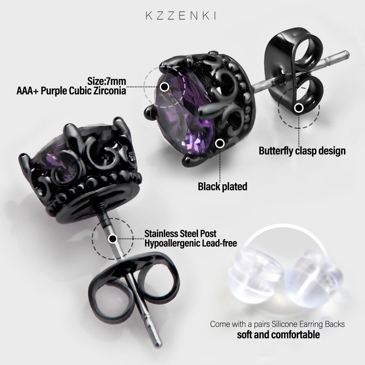 KZZENKI Purple and Black Earrings for Women Men, Cool Gothic Stud Earrings