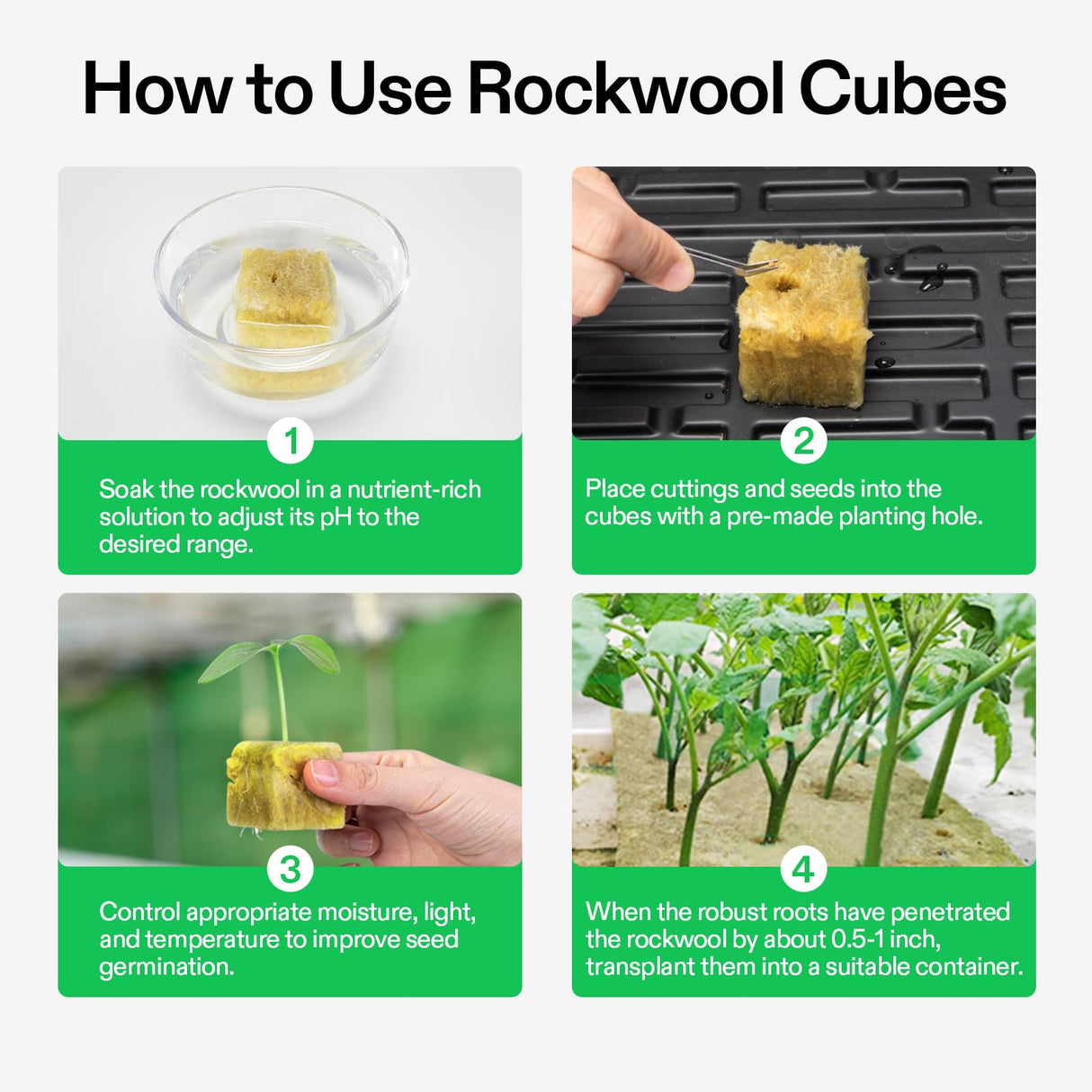 VIVOSUN 1.6" Rockwool Cubes, 4 Sheet of 112 Plugs Stonewool Starter