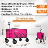 AMNOW 100L Collapsible Wagon Cart with All Terrain Wheels, 350LBS, Rose
