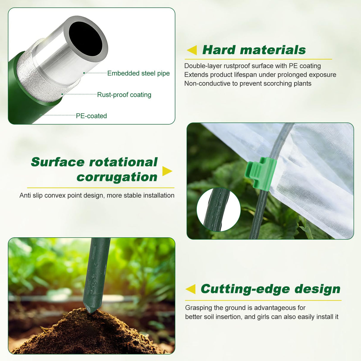 Fippy Garden Netting Kit, 10 X 50FT Garden Netting Pest Barrier with 10 Sets Garden Hoops and 20pcs Clips, Insect Netting Row Cover for Raised Beds Vegetable Fruits Flowers Protection