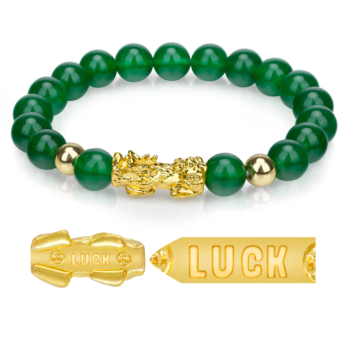 ZenBless Fengshui Porsperity Jade Bracelet Lucky Charm Feng Shui Black Obsidian Wealth Bracelet Gift for Men Women with Gold Plated Pi Xiu Pi Yao Attract Wealth Good Luck(Green)