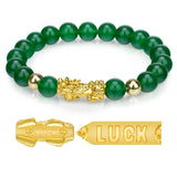 ZenBless Fengshui Porsperity Jade Bracelet Lucky Charm Feng Shui Black Obsidian Wealth Bracelet Gift for Men Women with Gold Plated Pi Xiu Pi Yao Attract Wealth Good Luck(Green)