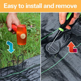 Bakulyor 100pcs Black Landscape Staples + 100pcs Buffer Washer, 6 Inch 11 Gauge Garden Stakes Staples, U Shaped Galvanized Lawn Pins Heavy Duty Yard Ground Pin for Weed Barrier Sod Fabric Decorations