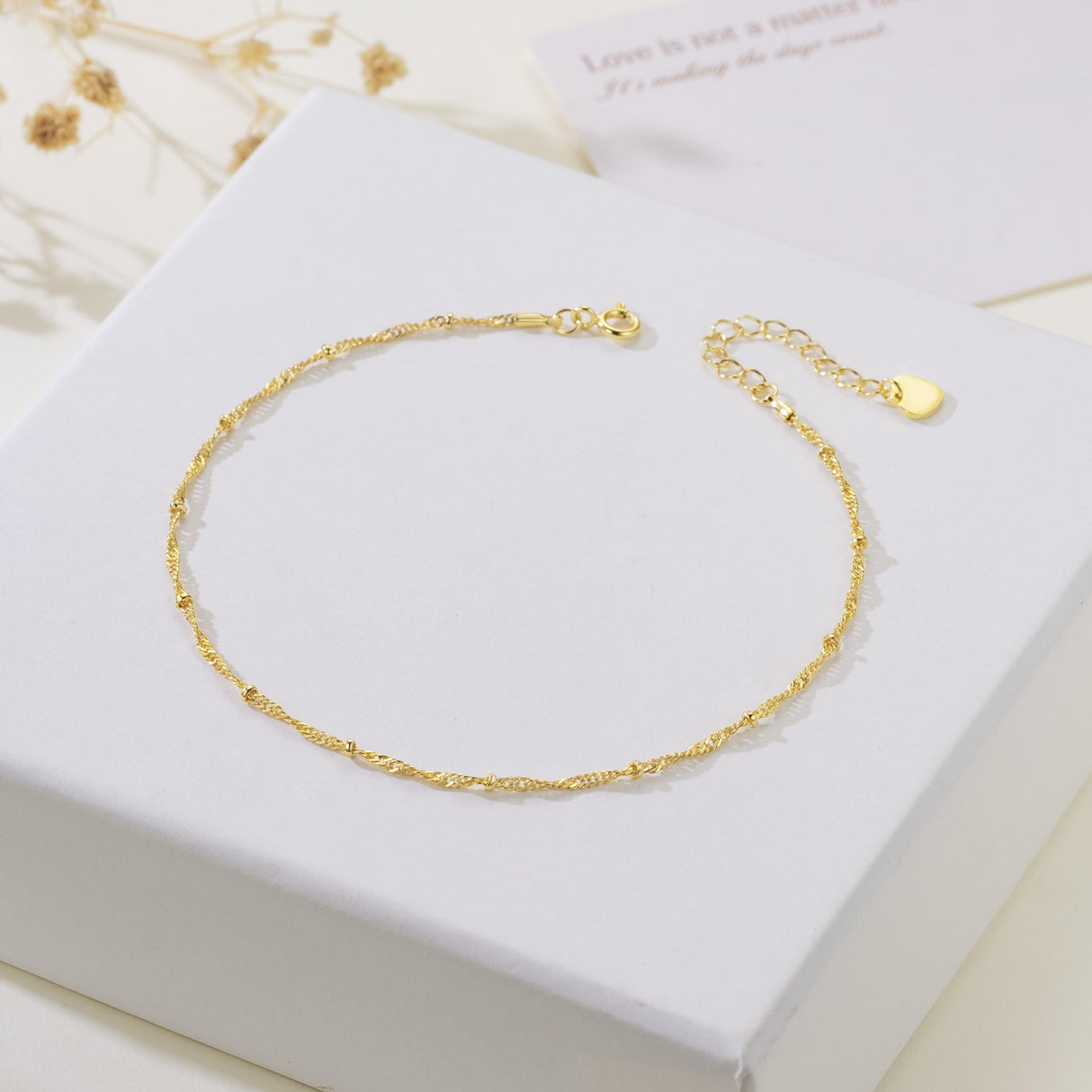 Yzytdgzy 14K Gold Anklets for Women Gold Ankle Bracelets for Women Beaded Anklet for Womens Ankle Bracelet Water Wave-Inspired Design with Beads Twisted Anklets for Womens 9.4'' to 11''
