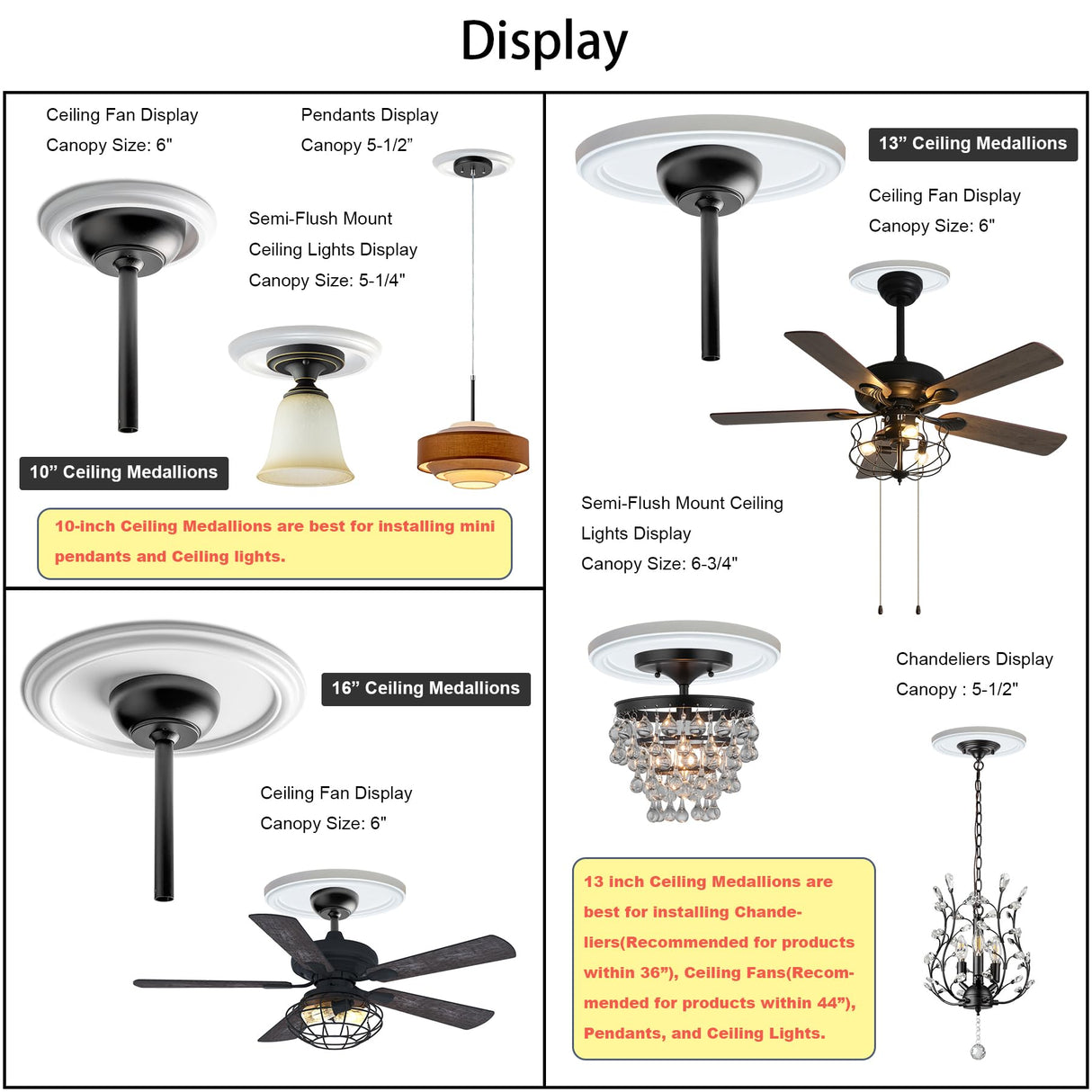 2Packs Molded Nylon Ceiling Medallion for Light Fixtures and Ceiling Fans, 9.8"OD x 4"ID x 0.94"P (Fits Canopies up to7-1/4")（White）