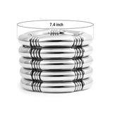 Badu 5pcs Silver Chunky Bangles Bracelets For Women Stack Layered Curved Bamboo Tube Stretch Bracelets Gift Jewelry